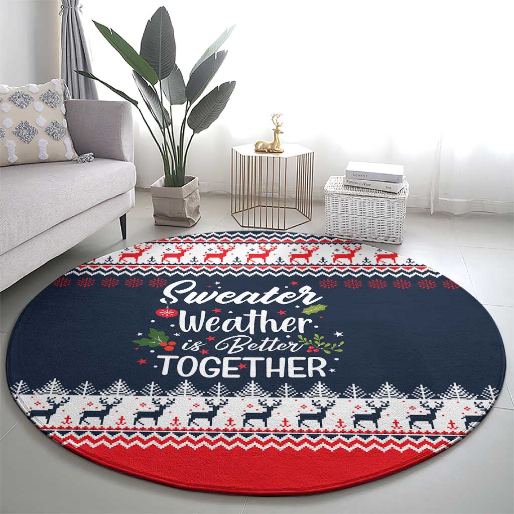Sweater Weather Christmas Round Carpet with Better Together Quote and Reindeer Snowflake - Wonder Print Shop