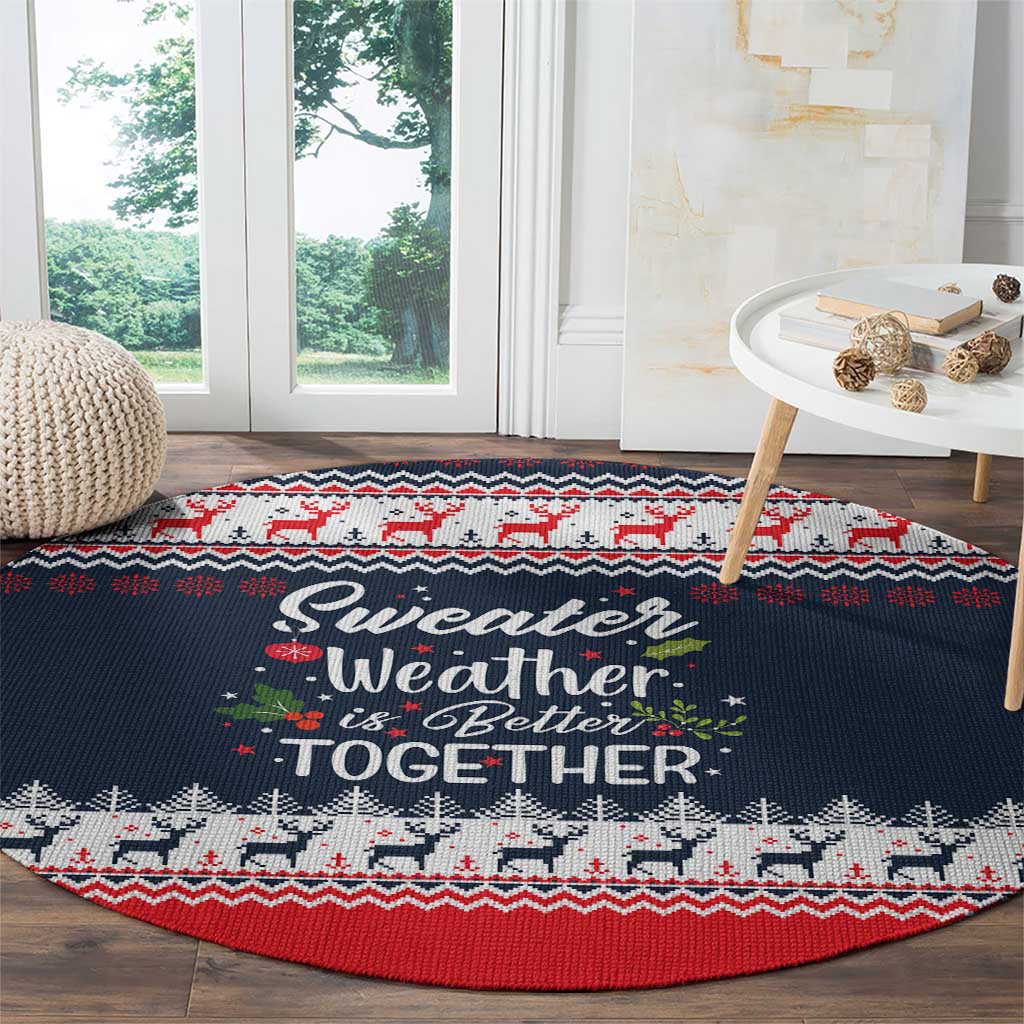 Sweater Weather Christmas Round Carpet with Better Together Quote and Reindeer Snowflake - Wonder Print Shop