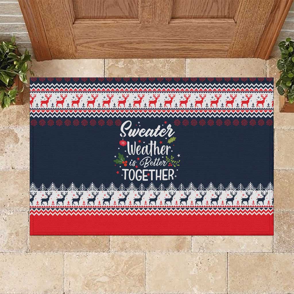 Sweater Weather Christmas Rubber Doormat with Better Together Quote and Reindeer Snowflake - Wonder Print Shop