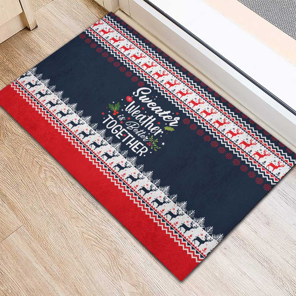 Sweater Weather Christmas Rubber Doormat with Better Together Quote and Reindeer Snowflake - Wonder Print Shop