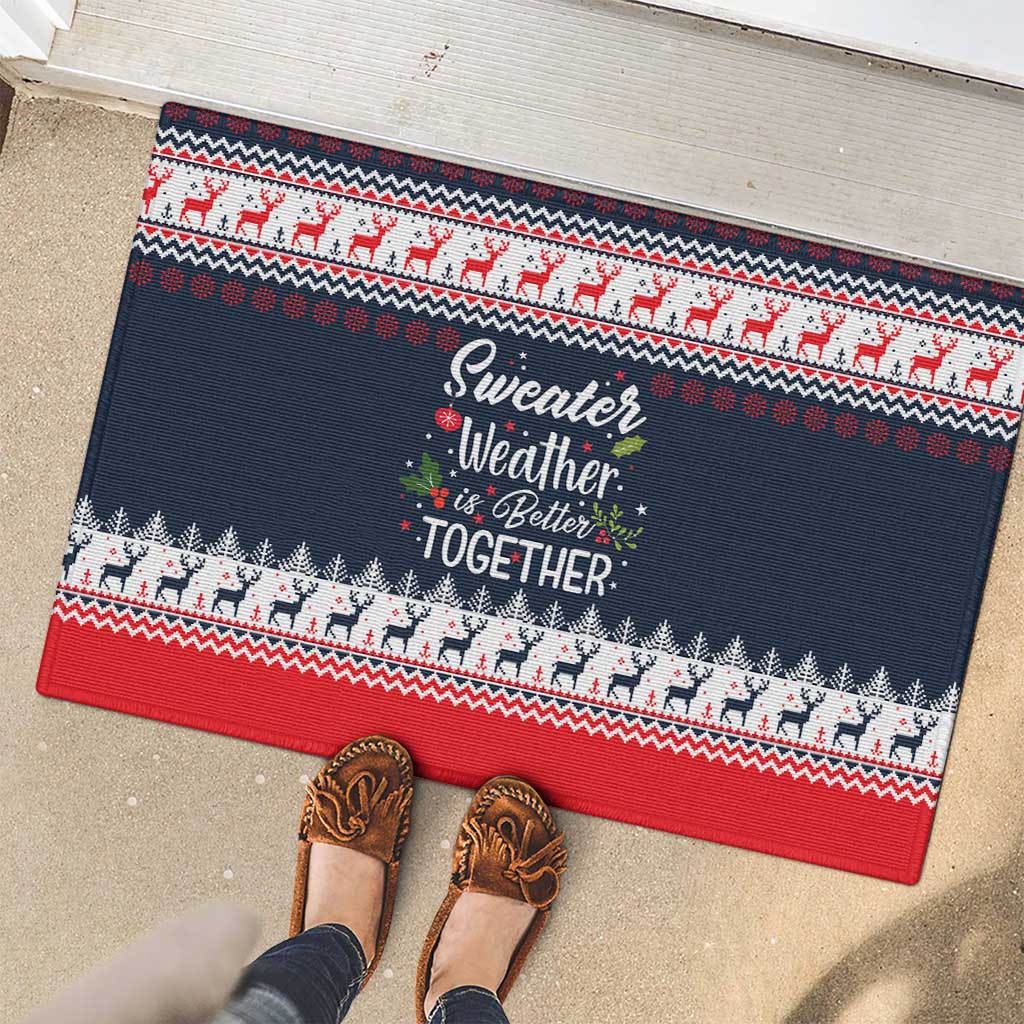 Sweater Weather Christmas Rubber Doormat with Better Together Quote and Reindeer Snowflake - Wonder Print Shop