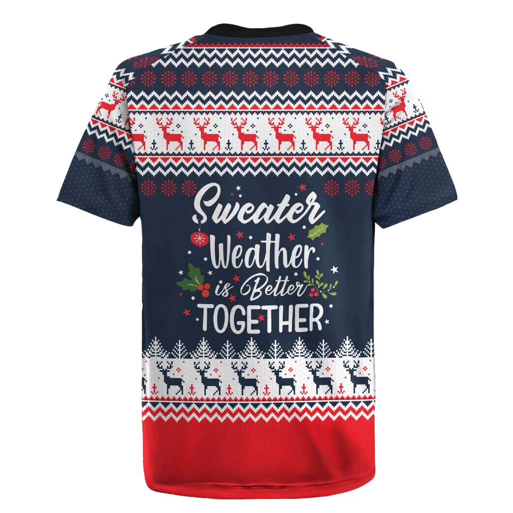 Sweater Weather Christmas Rugby Jersey with Better Together Quote and Reindeer Snowflake - Wonder Print Shop
