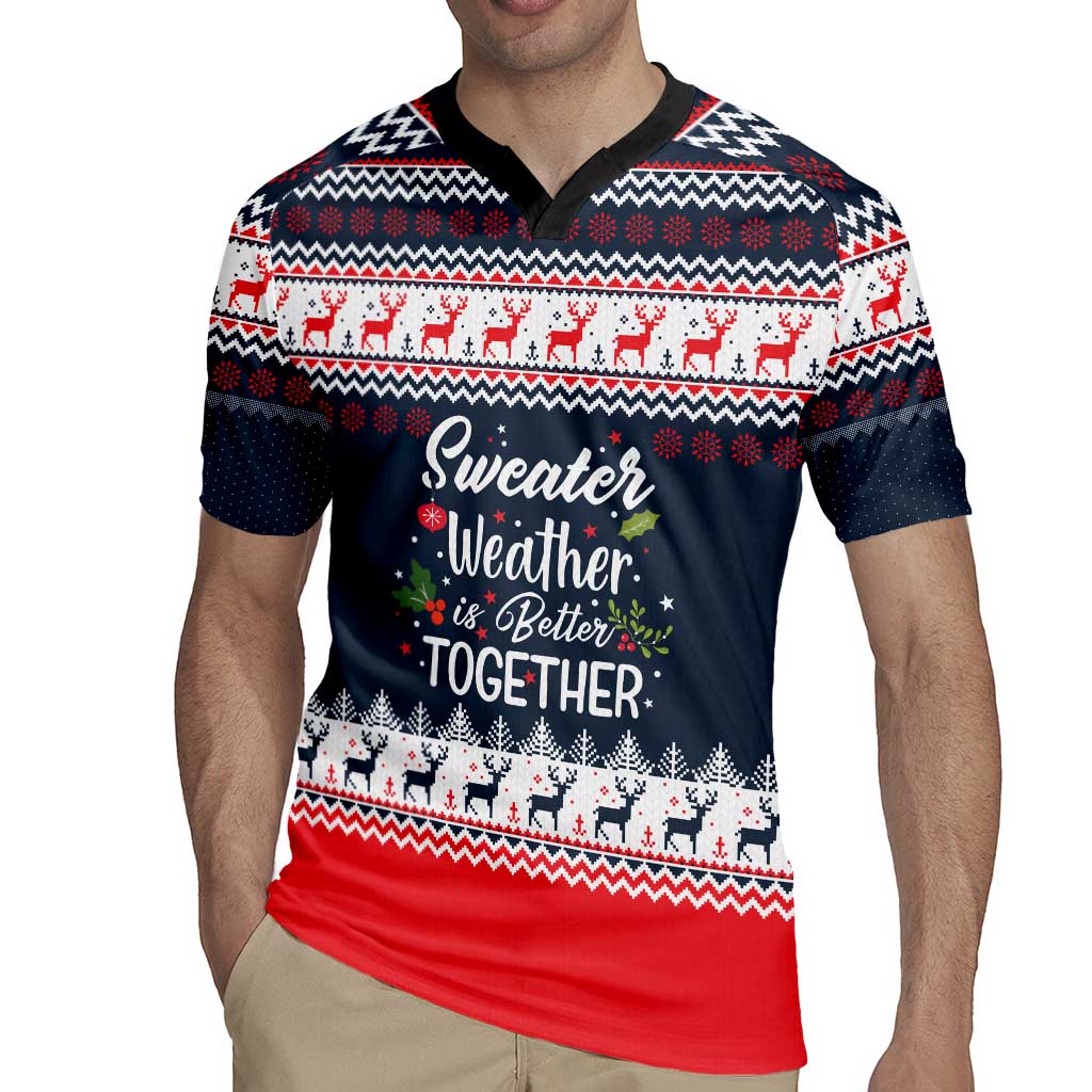 Sweater Weather Christmas Rugby Jersey with Better Together Quote and Reindeer Snowflake - Wonder Print Shop