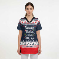Sweater Weather Christmas Scrub Top with Better Together Quote and Reindeer Snowflake - Wonder Print Shop