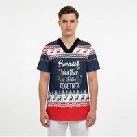 Sweater Weather Christmas Scrub Top with Better Together Quote and Reindeer Snowflake - Wonder Print Shop
