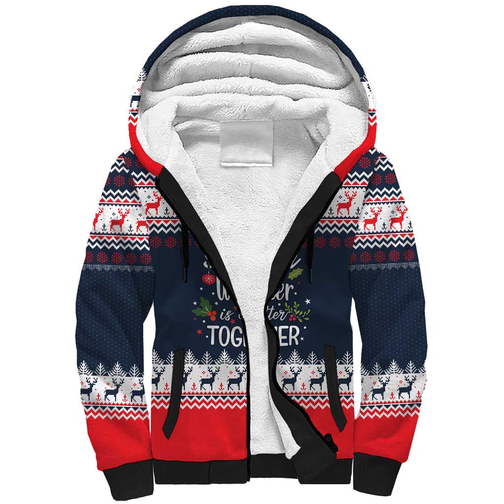 Sweater Weather Christmas Sherpa Hoodie with Better Together Quote and Reindeer Snowflake - Wonder Print Shop