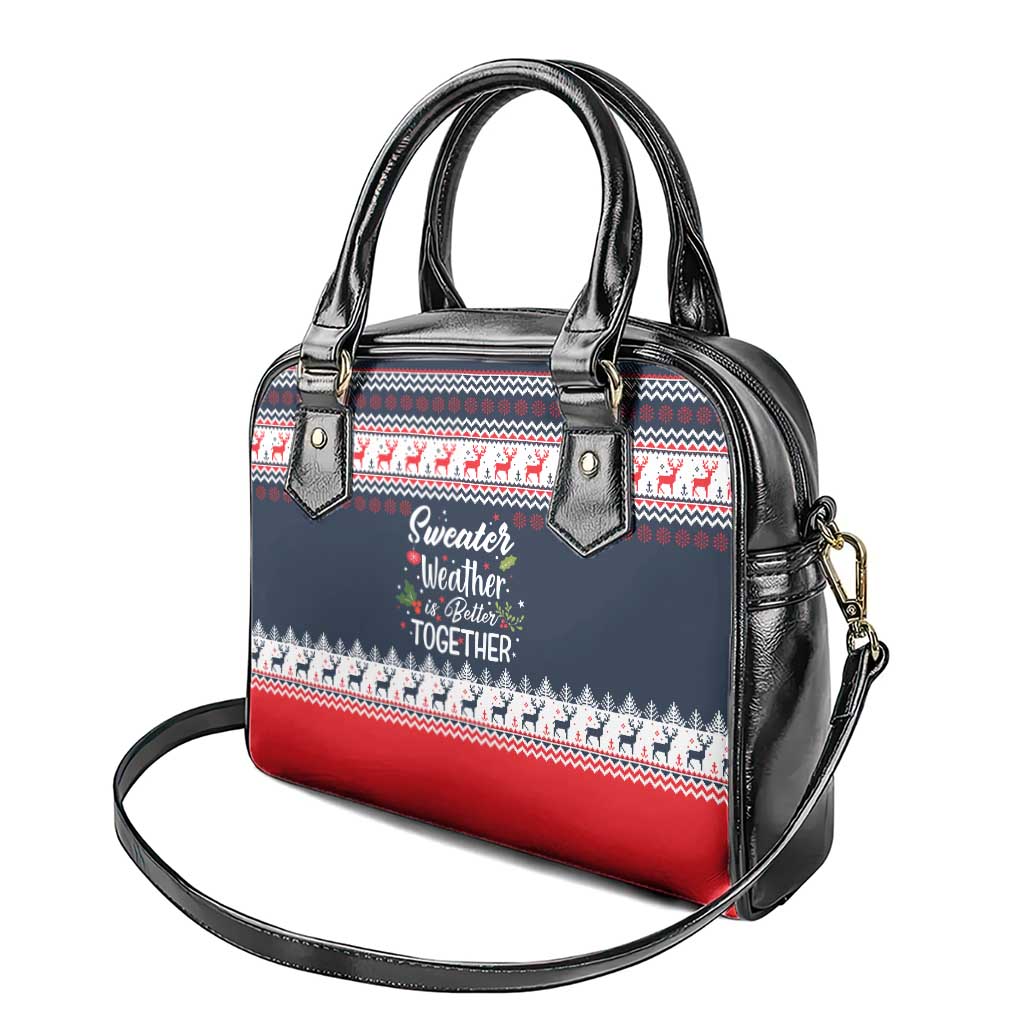 Sweater Weather Christmas Shoulder Handbag with Better Together Quote and Reindeer Snowflake - Wonder Print Shop