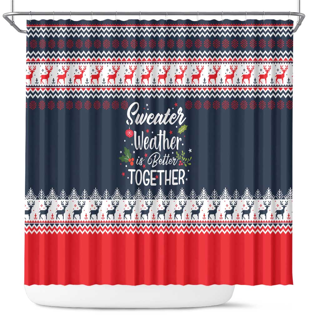 Sweater Weather Christmas Shower Curtain with Better Together Quote and Reindeer Snowflake - Wonder Print Shop