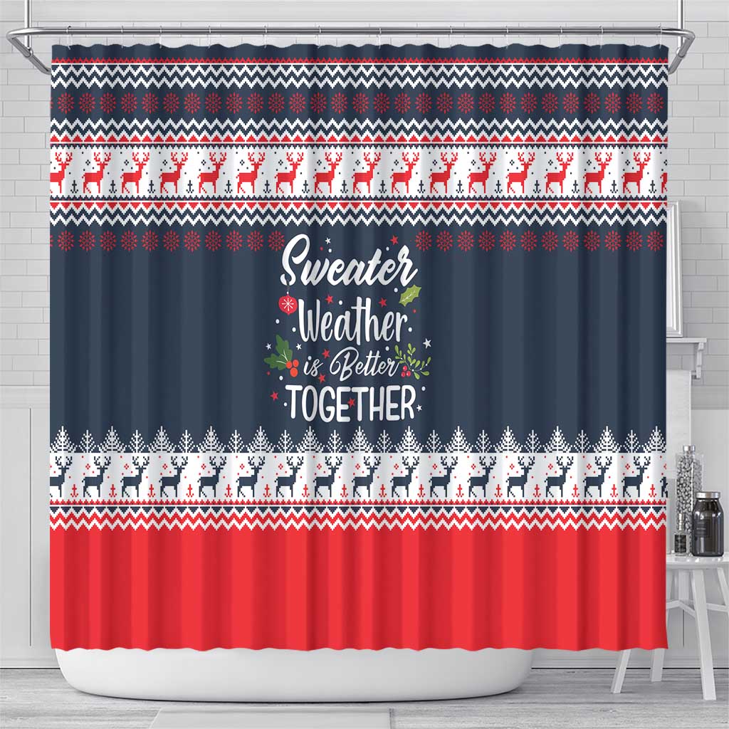 Sweater Weather Christmas Shower Curtain with Better Together Quote and Reindeer Snowflake - Wonder Print Shop