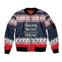 Sweater Weather Christmas Sleeve Zip Bomber Jacket with Better Together Quote and Reindeer Snowflake - Wonder Print Shop