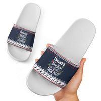 Sweater Weather Christmas Slide Sandals with Better Together Quote and Reindeer Snowflake - Wonder Print Shop