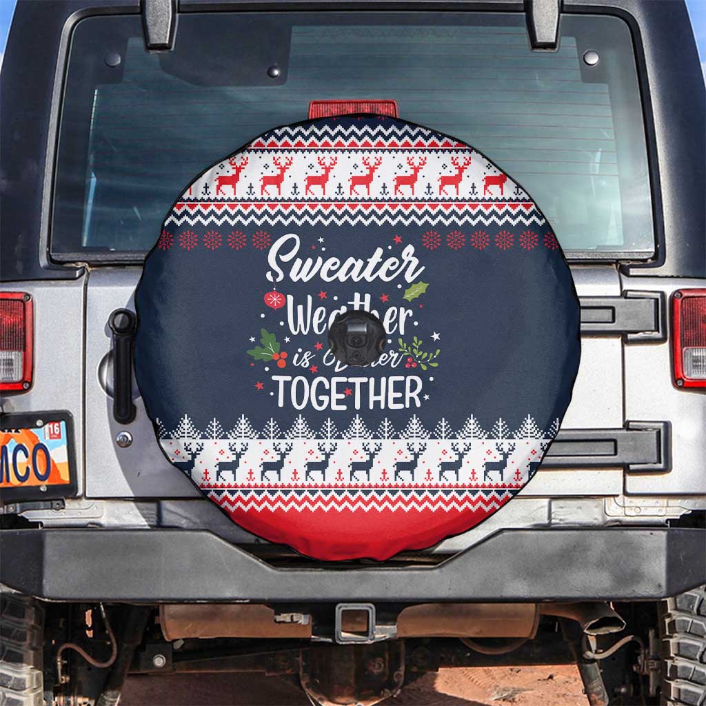 Sweater Weather Christmas Spare Tire Cover with Better Together Quote and Reindeer Snowflake - Wonder Print Shop