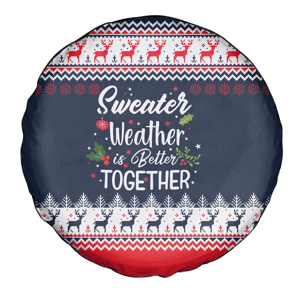 Sweater Weather Christmas Spare Tire Cover with Better Together Quote and Reindeer Snowflake - Wonder Print Shop