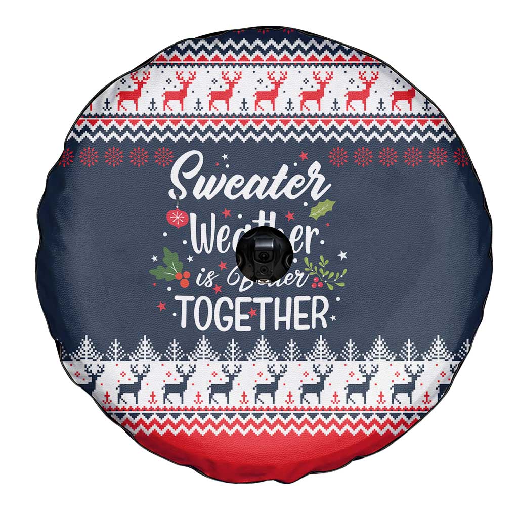 Sweater Weather Christmas Spare Tire Cover with Better Together Quote and Reindeer Snowflake - Wonder Print Shop