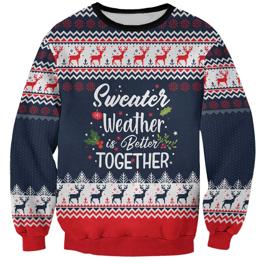 Sweater Weather Christmas Sweatshirt with Better Together Quote and Reindeer Snowflake - Wonder Print Shop