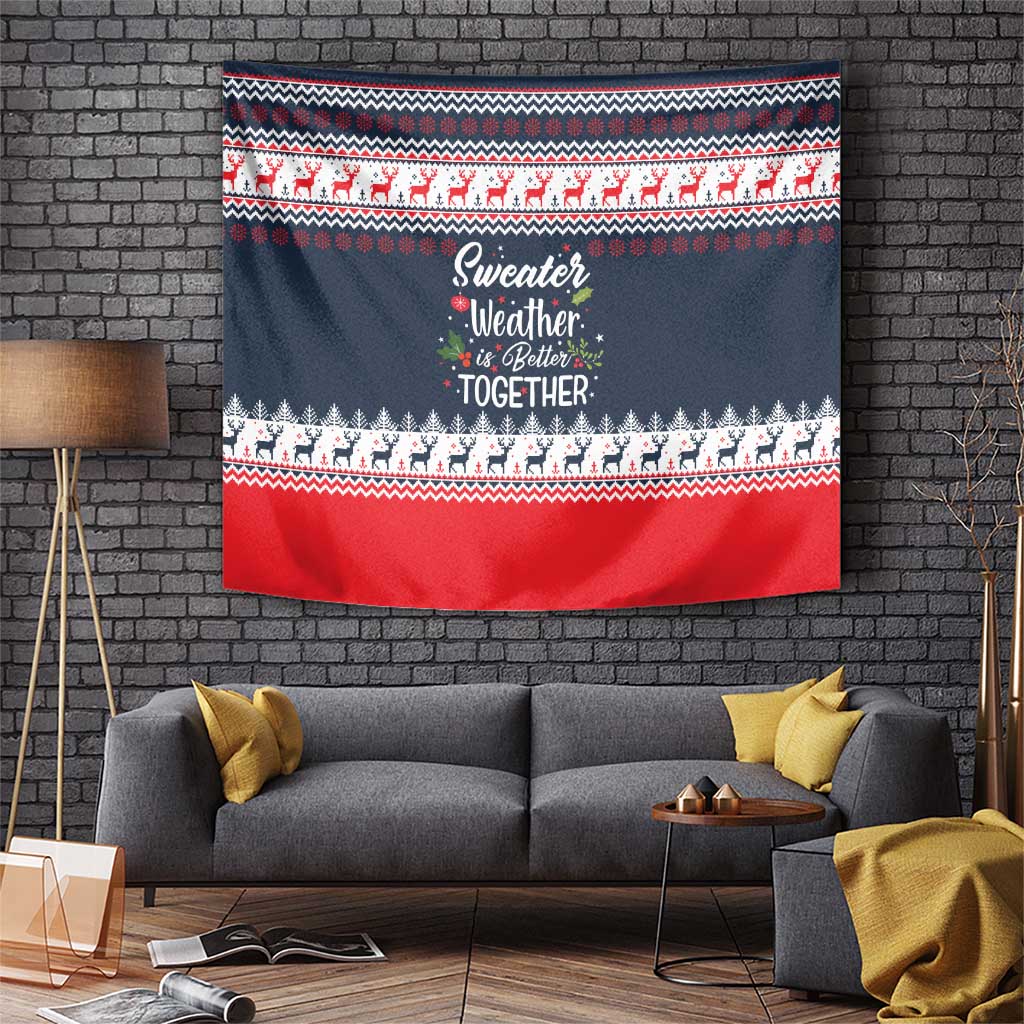 Sweater Weather Christmas Tapestry with Better Together Quote and Reindeer Snowflake - Wonder Print Shop