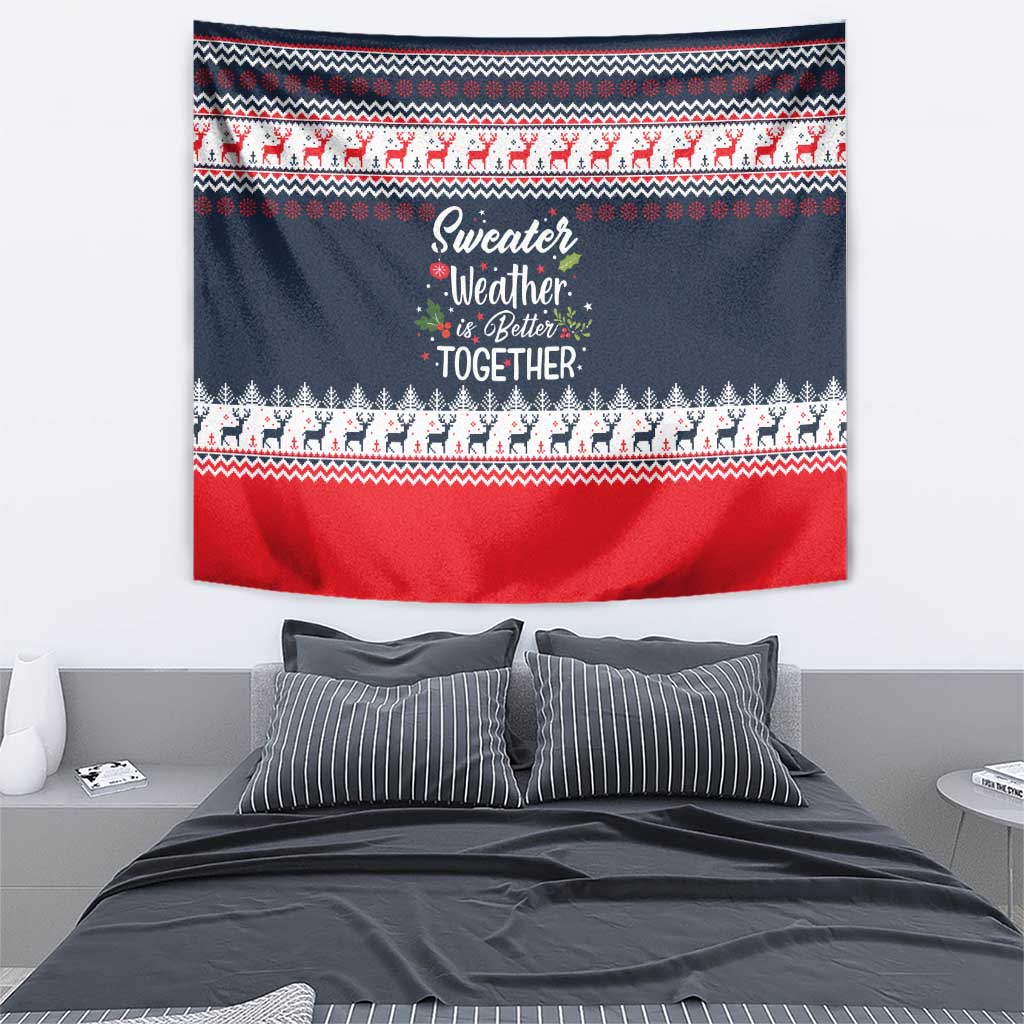 Sweater Weather Christmas Tapestry with Better Together Quote and Reindeer Snowflake - Wonder Print Shop