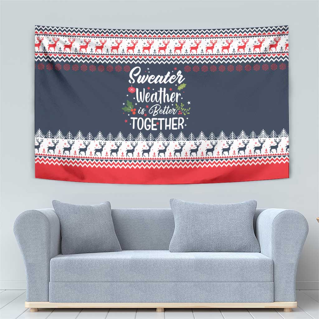 Sweater Weather Christmas Tapestry with Better Together Quote and Reindeer Snowflake - Wonder Print Shop