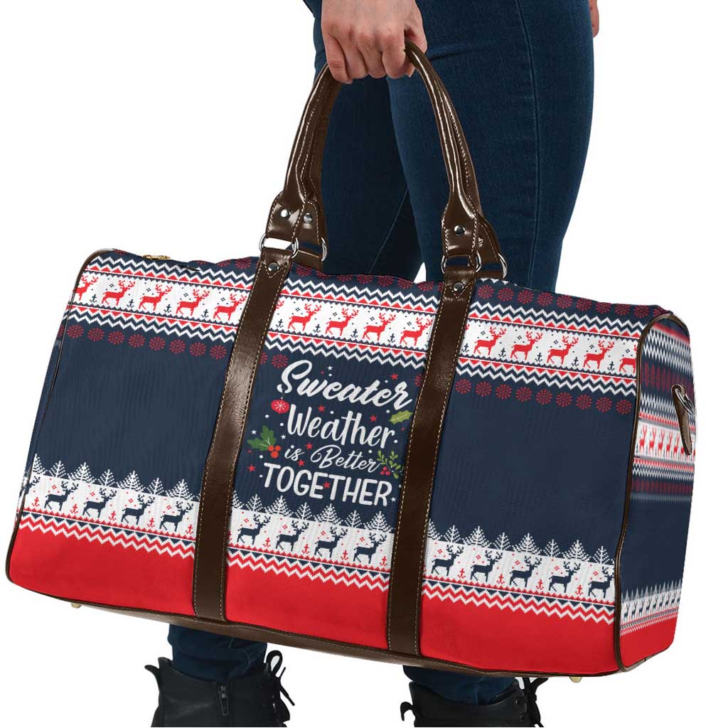 Sweater Weather Christmas Travel Bag with Better Together Quote and Reindeer Snowflake - Wonder Print Shop