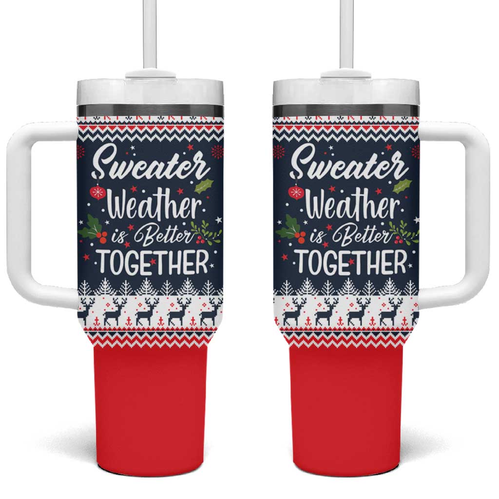 Sweater Weather Christmas Tumbler With Handle with Better Together Quote and Reindeer Snowflake - Wonder Print Shop