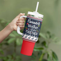 Sweater Weather Christmas Tumbler With Handle with Better Together Quote and Reindeer Snowflake - Wonder Print Shop