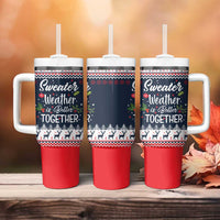 Sweater Weather Christmas Tumbler With Handle with Better Together Quote and Reindeer Snowflake - Wonder Print Shop