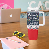 Sweater Weather Christmas Tumbler With Handle with Better Together Quote and Reindeer Snowflake - Wonder Print Shop