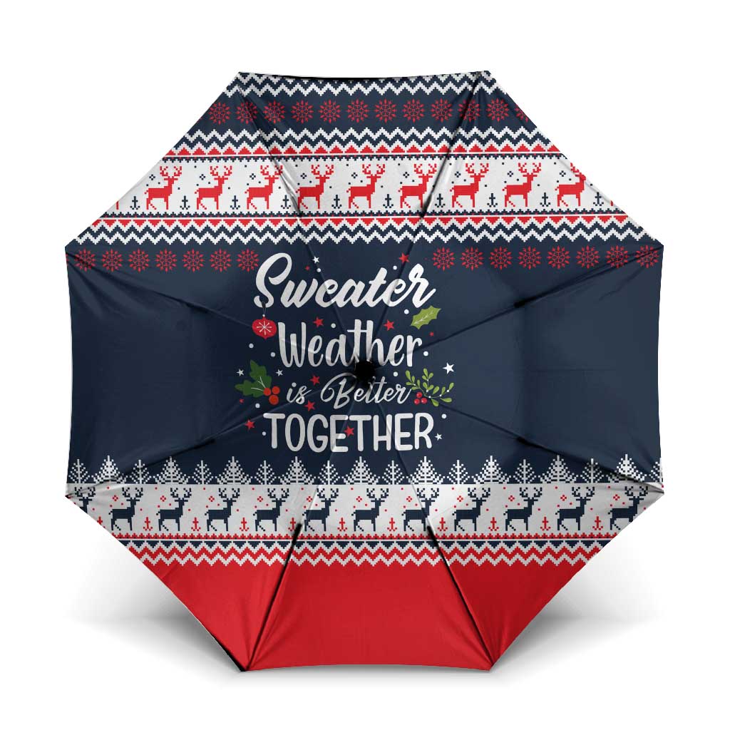 Sweater Weather Christmas Umbrella with Better Together Quote and Reindeer Snowflake - Wonder Print Shop