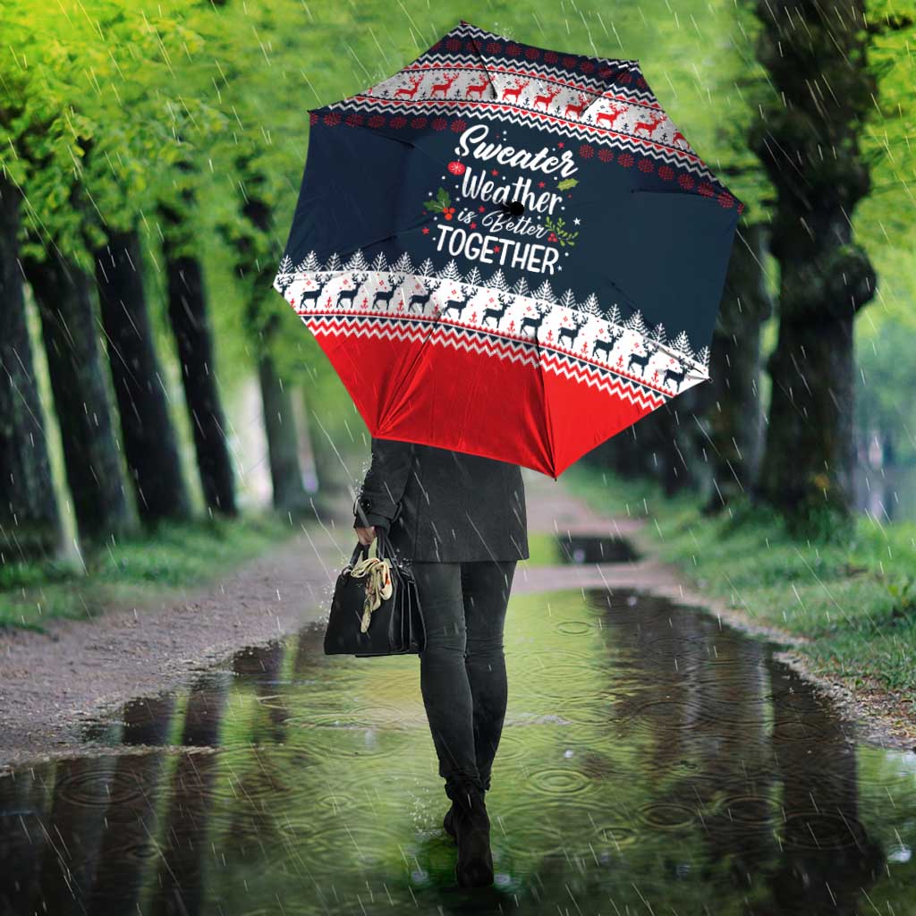 Sweater Weather Christmas Umbrella with Better Together Quote and Reindeer Snowflake - Wonder Print Shop
