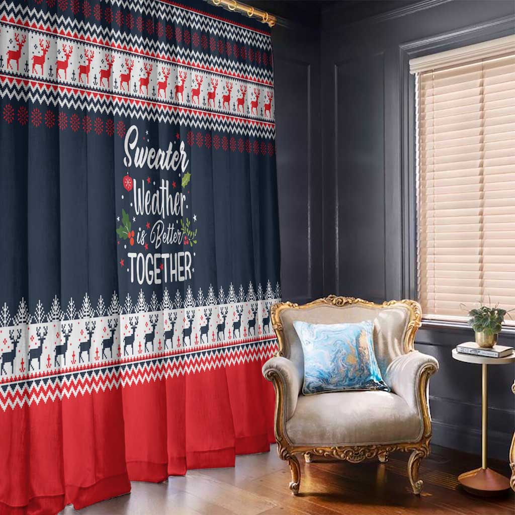 Sweater Weather Christmas Window Curtain with Better Together Quote and Reindeer Snowflake - Wonder Print Shop