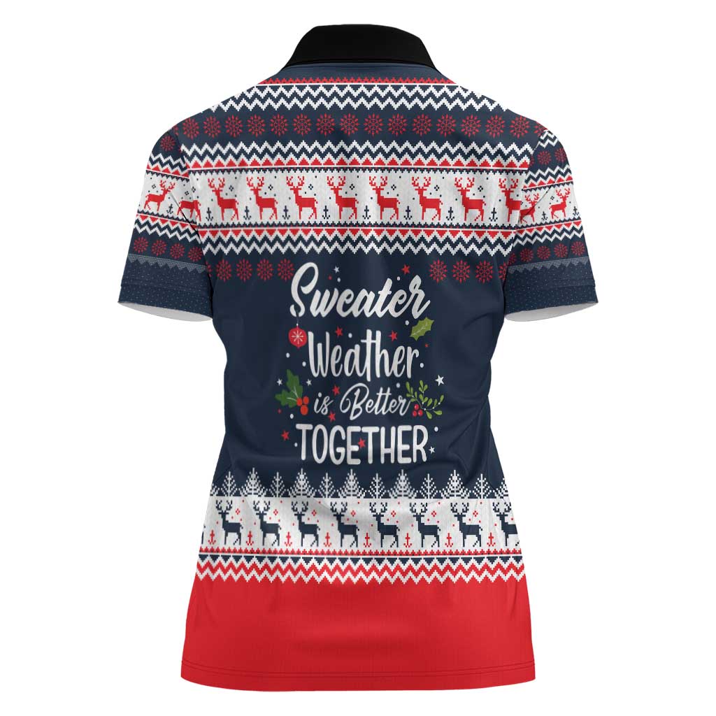 Sweater Weather Christmas Women Polo Shirt with Better Together Quote and Reindeer Snowflake - Wonder Print Shop