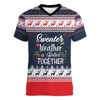 Sweater Weather Christmas Women V-Neck T-Shirt with Better Together Quote and Reindeer Snowflake - Wonder Print Shop