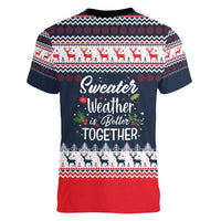 Sweater Weather Christmas Women V-Neck T-Shirt with Better Together Quote and Reindeer Snowflake - Wonder Print Shop