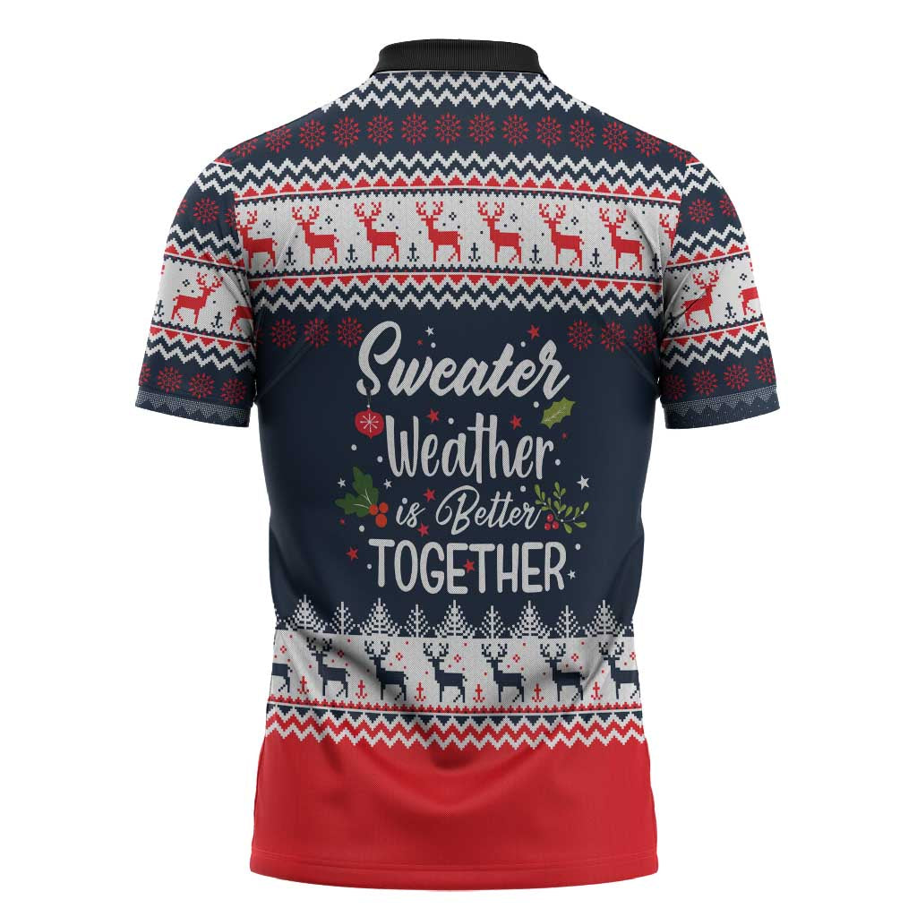 Sweater Weather Christmas Zipper Polo Shirt with Better Together Quote and Reindeer Snowflake - Wonder Print Shop