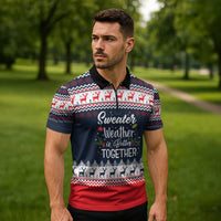 Sweater Weather Christmas Zipper Polo Shirt with Better Together Quote and Reindeer Snowflake - Wonder Print Shop