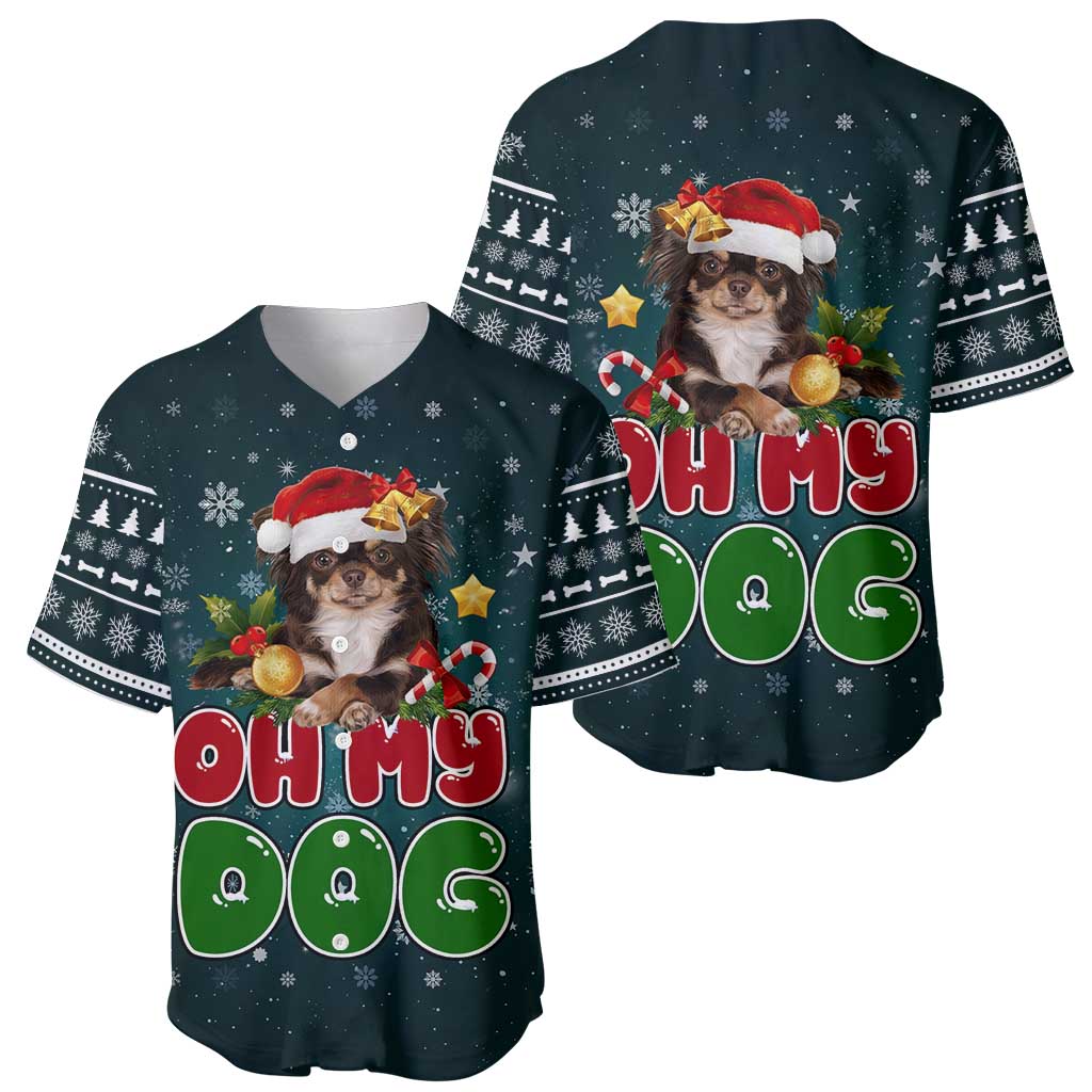 Chihuahua Oh My Dog Christmas Baseball Jersey Xmas Holiday Patterns - Wonder Print Shop