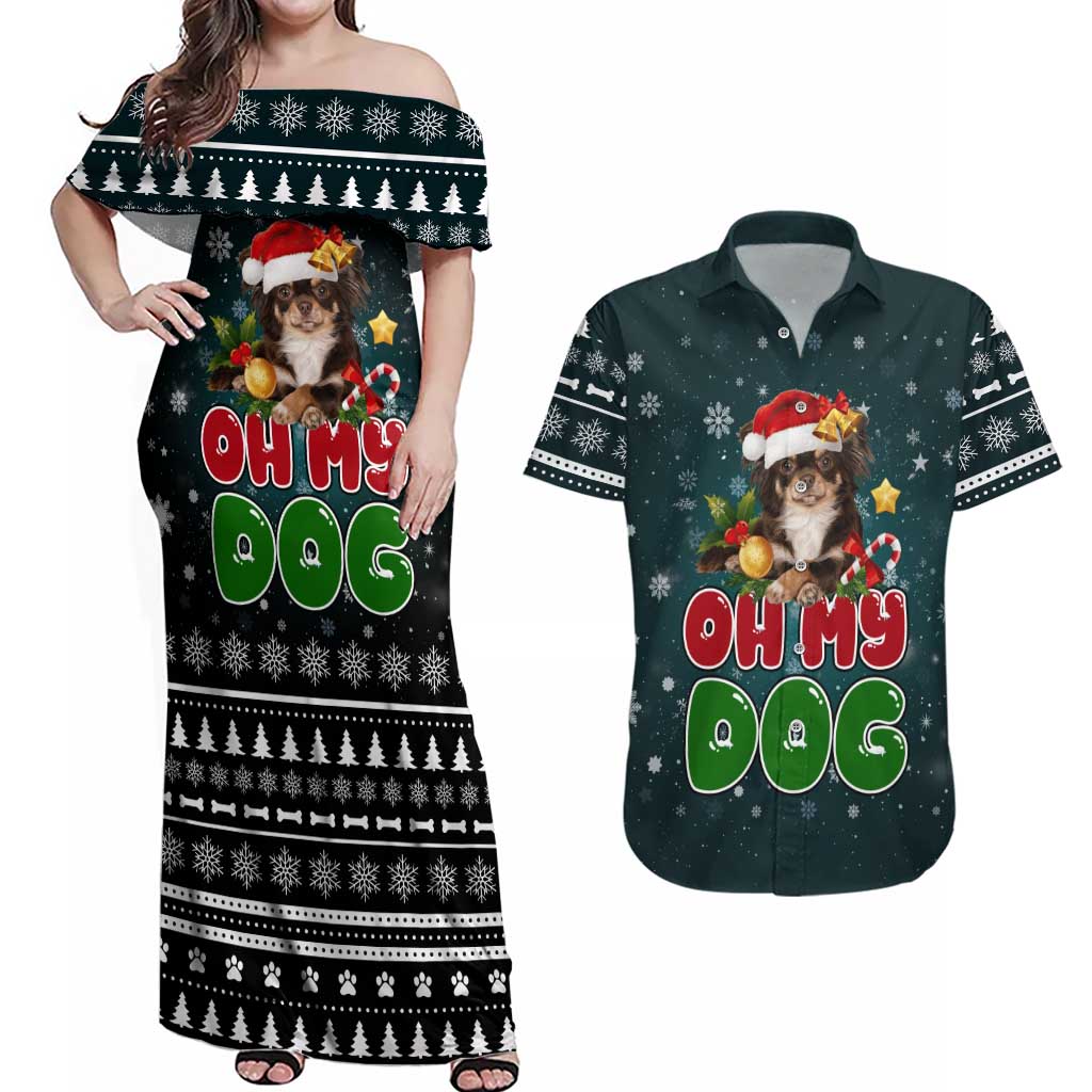 Chihuahua Oh My Dog Christmas Couples Matching Off Shoulder Maxi Dress and Hawaiian Shirt Xmas Holiday Patterns - Wonder Print Shop