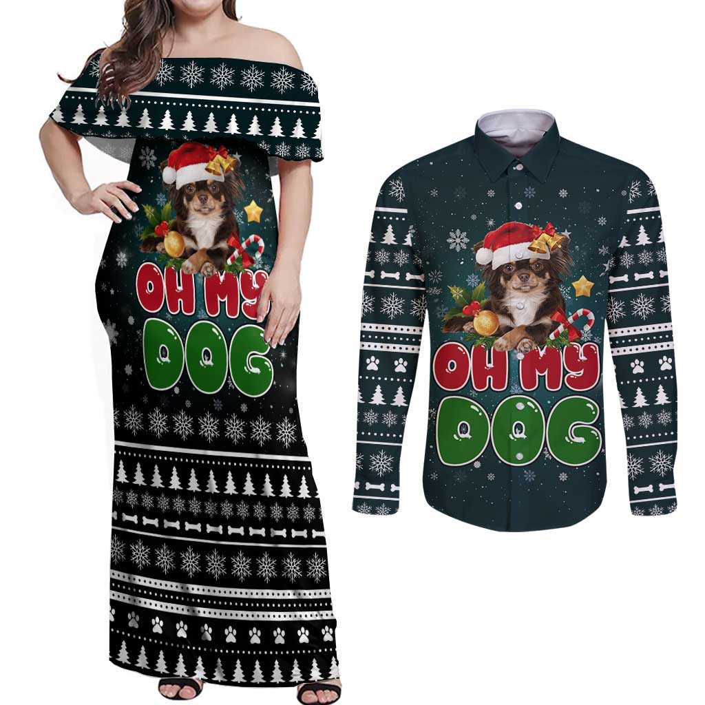 Chihuahua Oh My Dog Christmas Couples Matching Off Shoulder Maxi Dress and Long Sleeve Button Shirt Xmas Holiday Patterns - Wonder Print Shop