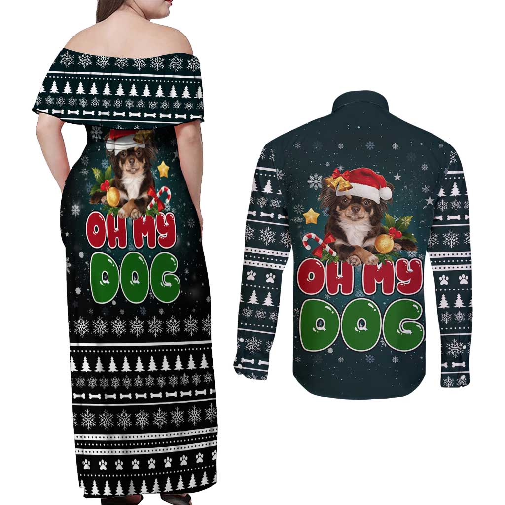 Chihuahua Oh My Dog Christmas Couples Matching Off Shoulder Maxi Dress and Long Sleeve Button Shirt Xmas Holiday Patterns - Wonder Print Shop