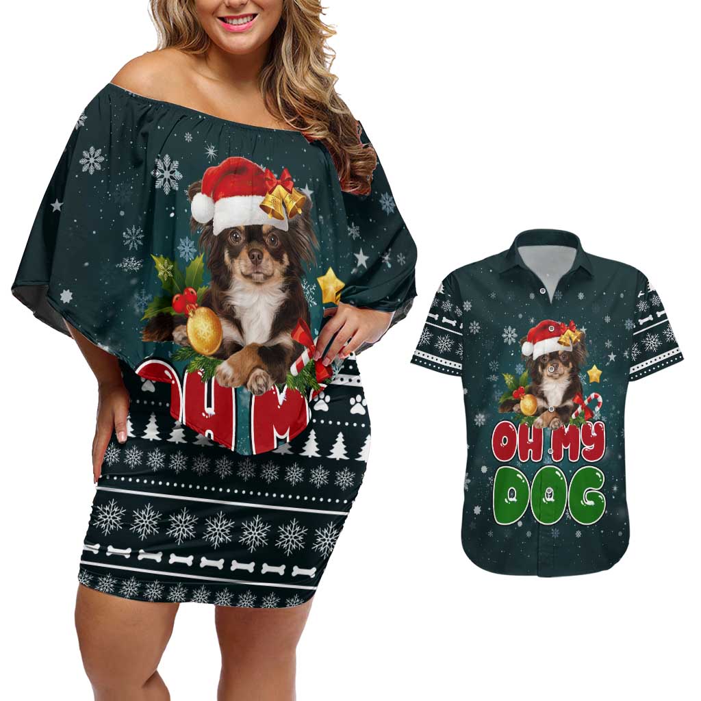 Chihuahua Oh My Dog Christmas Couples Matching Off Shoulder Short Dress and Hawaiian Shirt Xmas Holiday Patterns - Wonder Print Shop