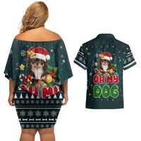 Chihuahua Oh My Dog Christmas Couples Matching Off Shoulder Short Dress and Hawaiian Shirt Xmas Holiday Patterns - Wonder Print Shop