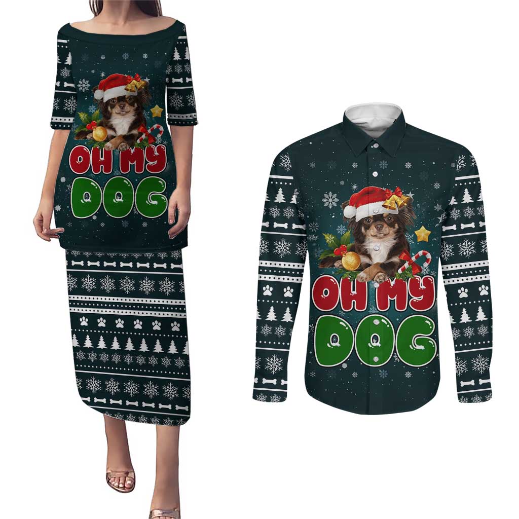 Chihuahua Oh My Dog Christmas Couples Matching Puletasi and Long Sleeve Button Shirt Xmas Holiday Patterns - Wonder Print Shop