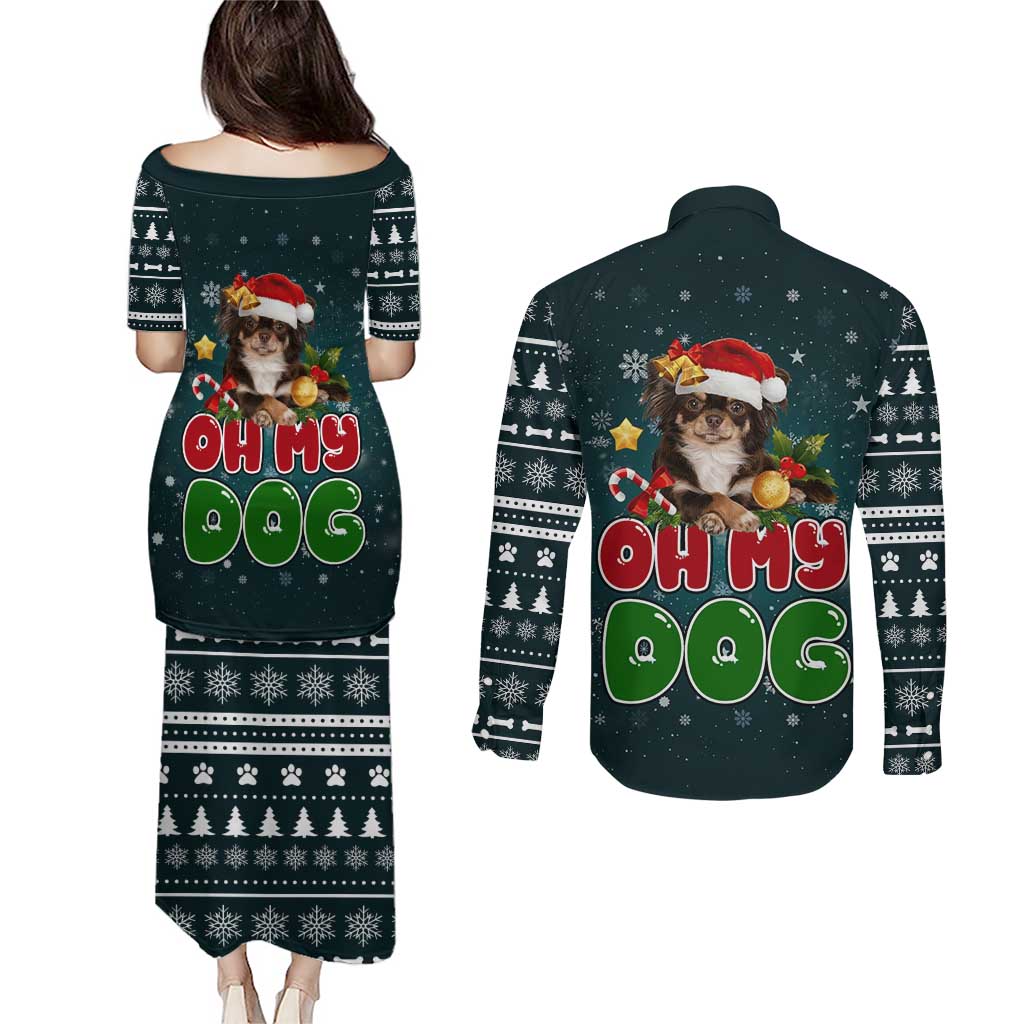 Chihuahua Oh My Dog Christmas Couples Matching Puletasi and Long Sleeve Button Shirt Xmas Holiday Patterns - Wonder Print Shop