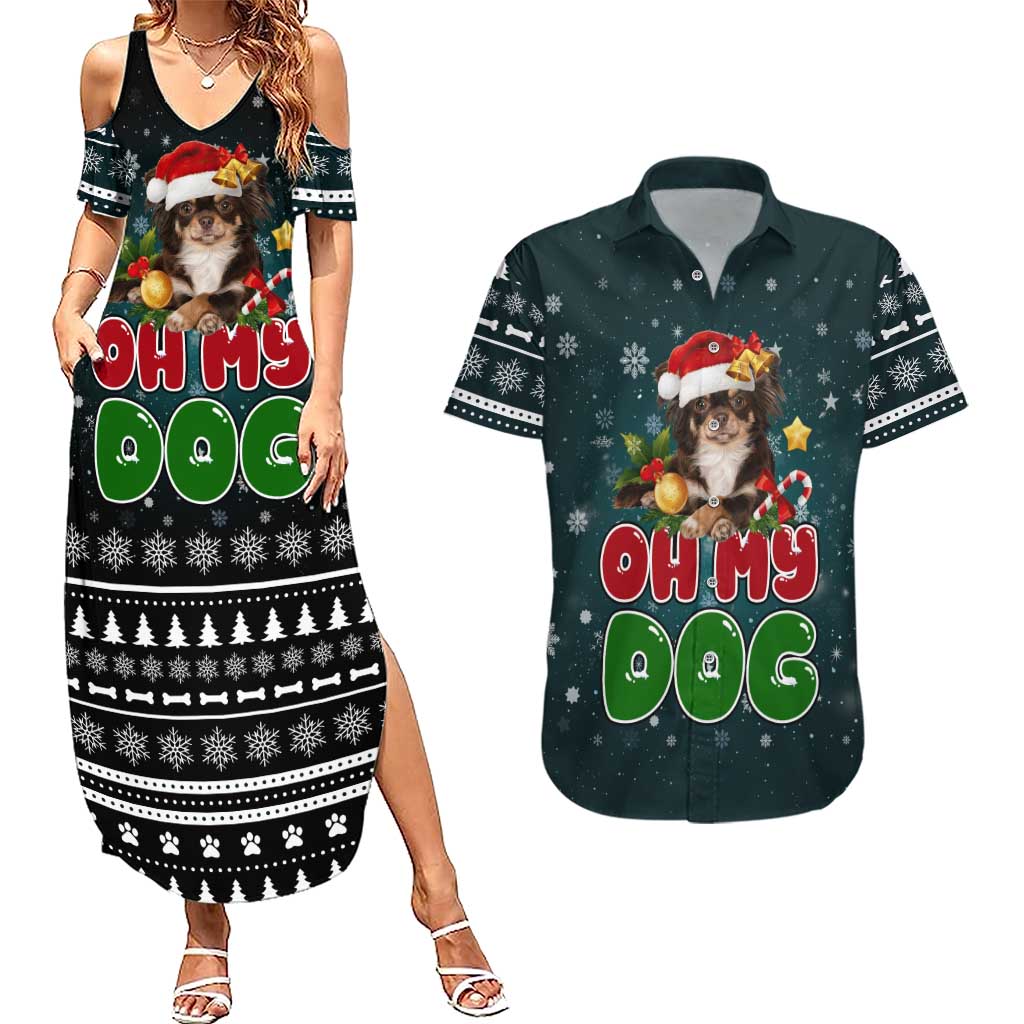 Chihuahua Oh My Dog Christmas Couples Matching Summer Maxi Dress and Hawaiian Shirt Xmas Holiday Patterns - Wonder Print Shop