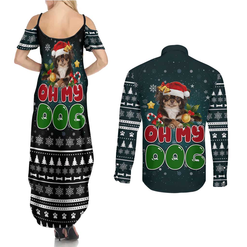 Chihuahua Oh My Dog Christmas Couples Matching Summer Maxi Dress and Long Sleeve Button Shirt Xmas Holiday Patterns - Wonder Print Shop