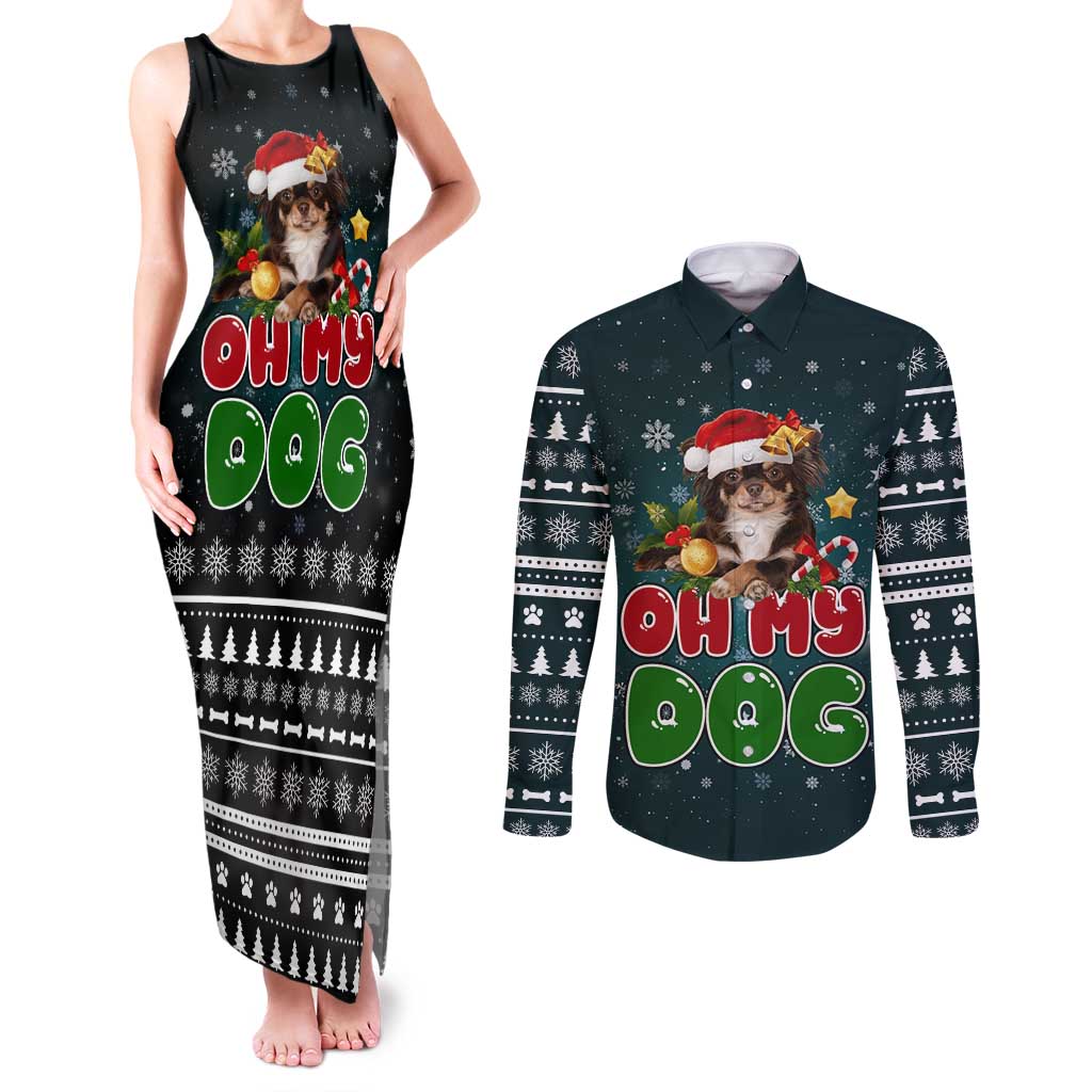 Chihuahua Oh My Dog Christmas Couples Matching Tank Maxi Dress and Long Sleeve Button Shirt Xmas Holiday Patterns - Wonder Print Shop