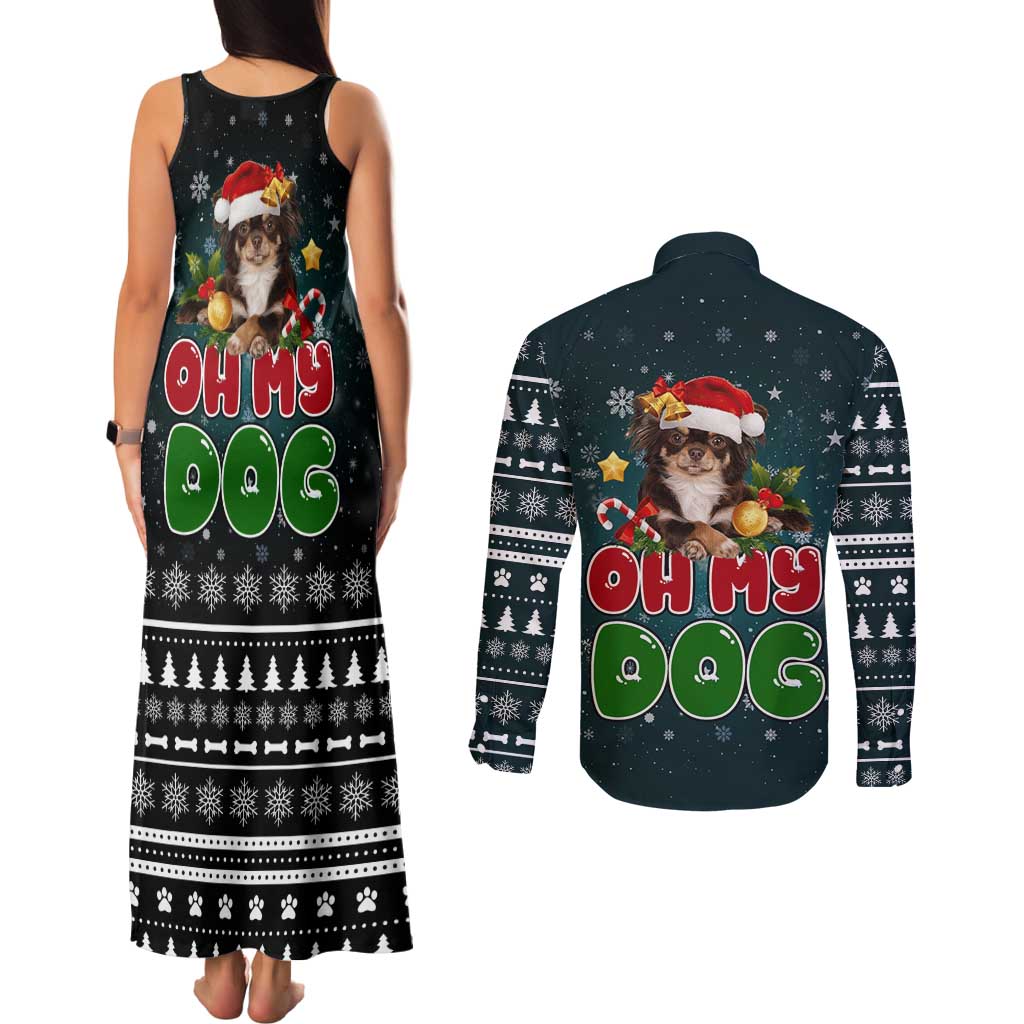 Chihuahua Oh My Dog Christmas Couples Matching Tank Maxi Dress and Long Sleeve Button Shirt Xmas Holiday Patterns - Wonder Print Shop