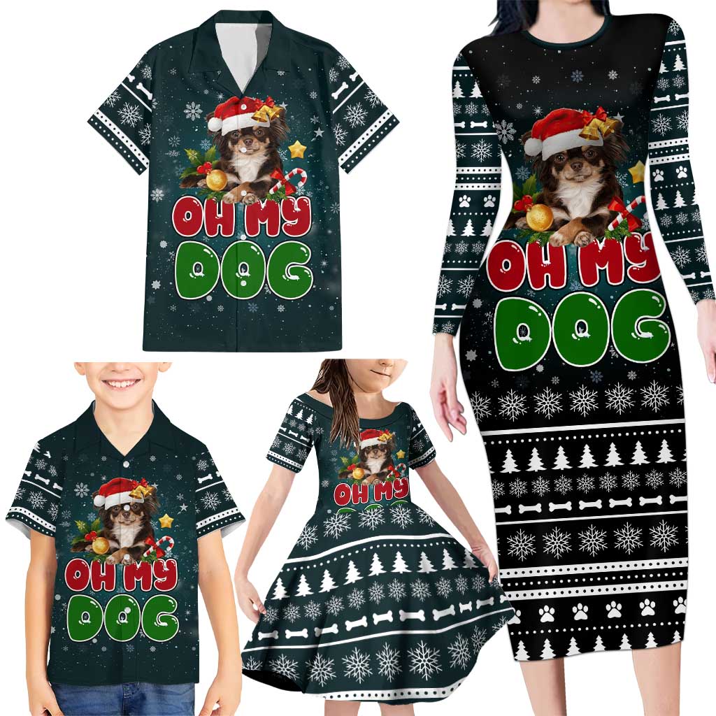 Chihuahua Oh My Dog Christmas Family Matching Long Sleeve Bodycon Dress and Hawaiian Shirt Xmas Holiday Patterns - Wonder Print Shop