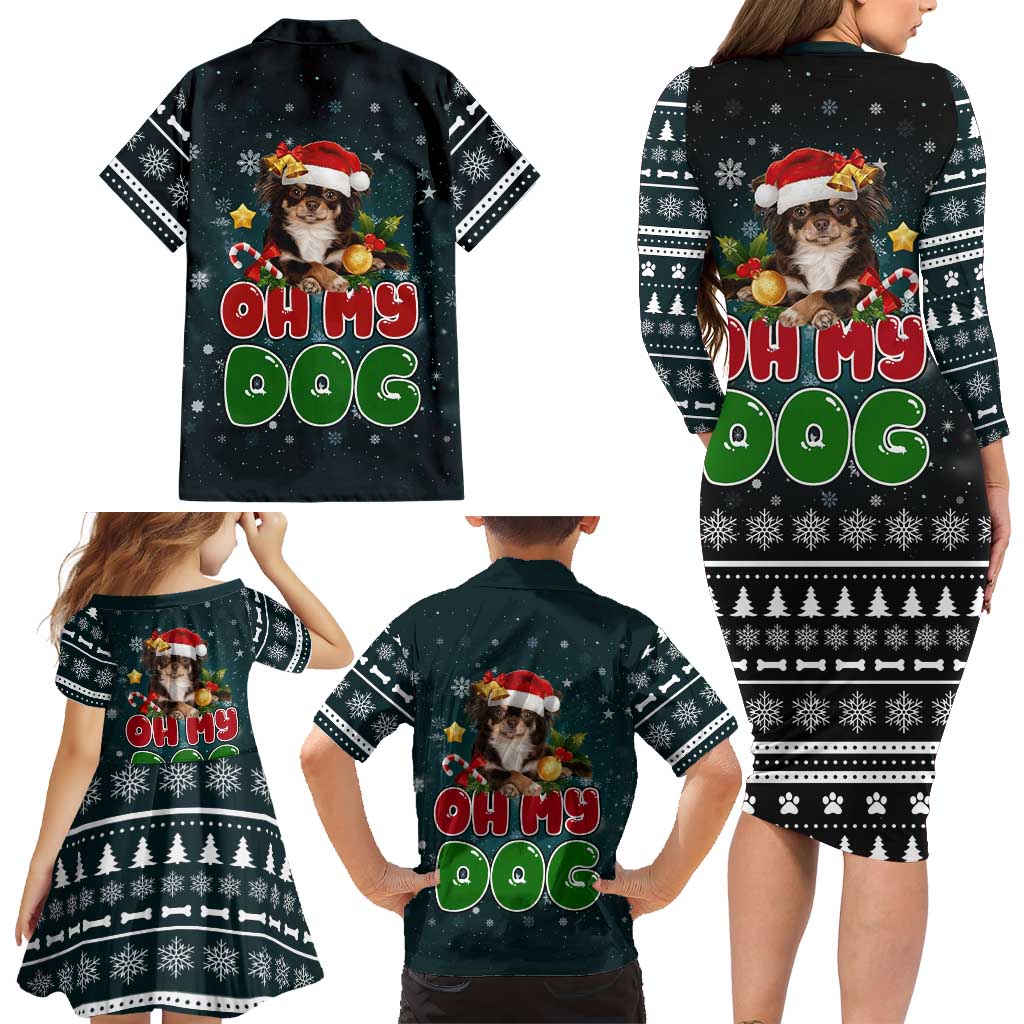 Chihuahua Oh My Dog Christmas Family Matching Long Sleeve Bodycon Dress and Hawaiian Shirt Xmas Holiday Patterns - Wonder Print Shop