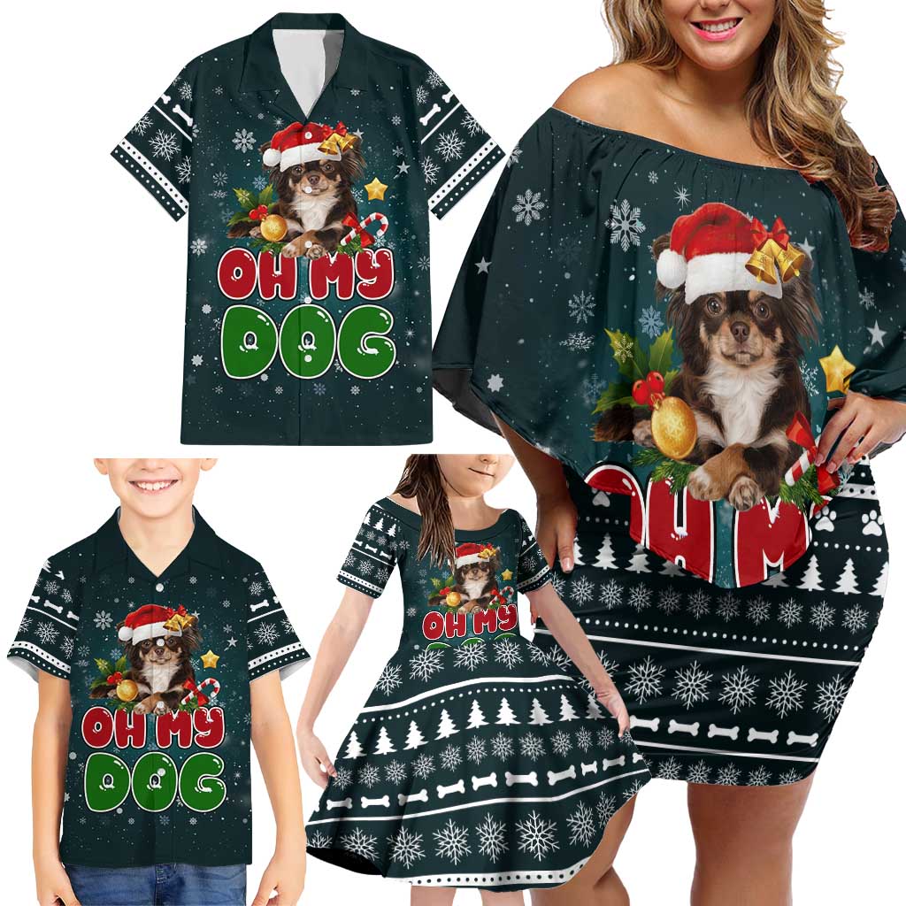 Chihuahua Oh My Dog Christmas Family Matching Off Shoulder Short Dress and Hawaiian Shirt Xmas Holiday Patterns - Wonder Print Shop